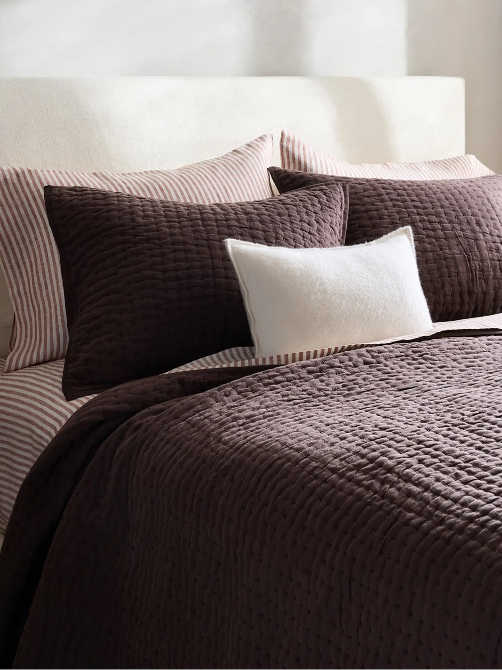 New Quince European Linen Cotton Stitch Sham Set Espresso $55